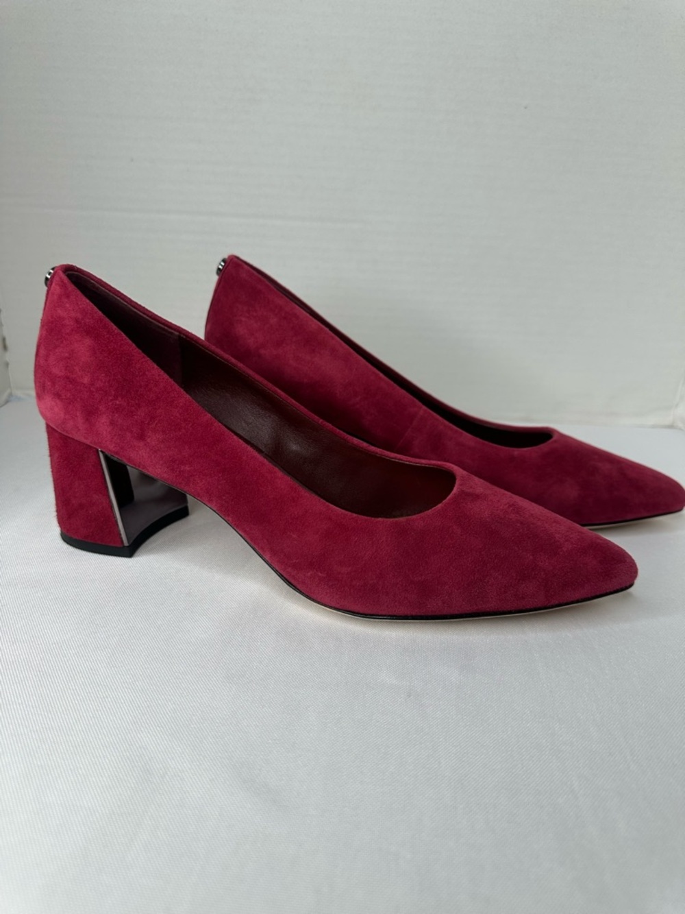 Donald J. Pliner Burgundy Suede Pointed Block Heel Pumps